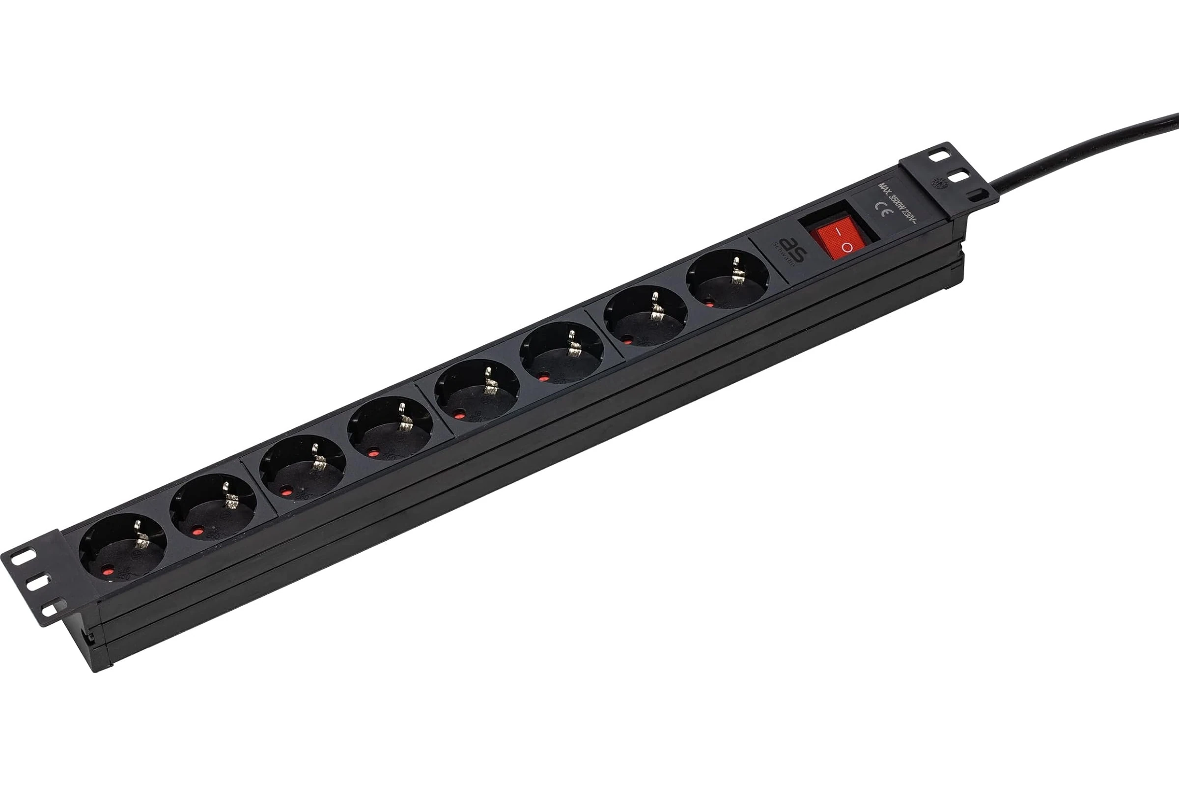Przedłużacz listwowy 8-gniazdowy z włącznikiem RACK 19" 1U 3 m H05VV-F 3G1,5