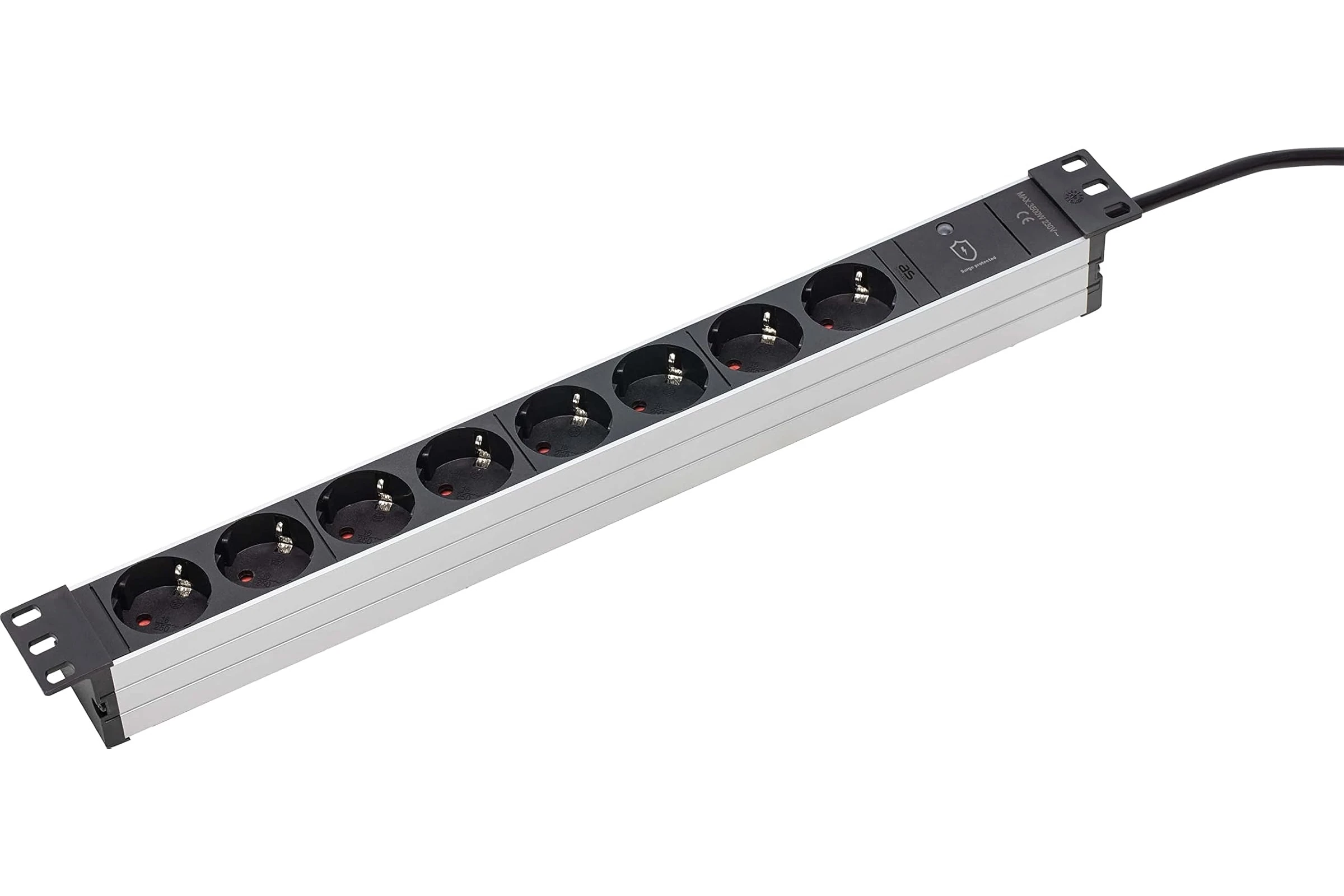 Przedłużacz listwowy przeciwprzepięciowy 8-gniazdowy RACK 19" 1U 2 m H05VV-F 3G1,5