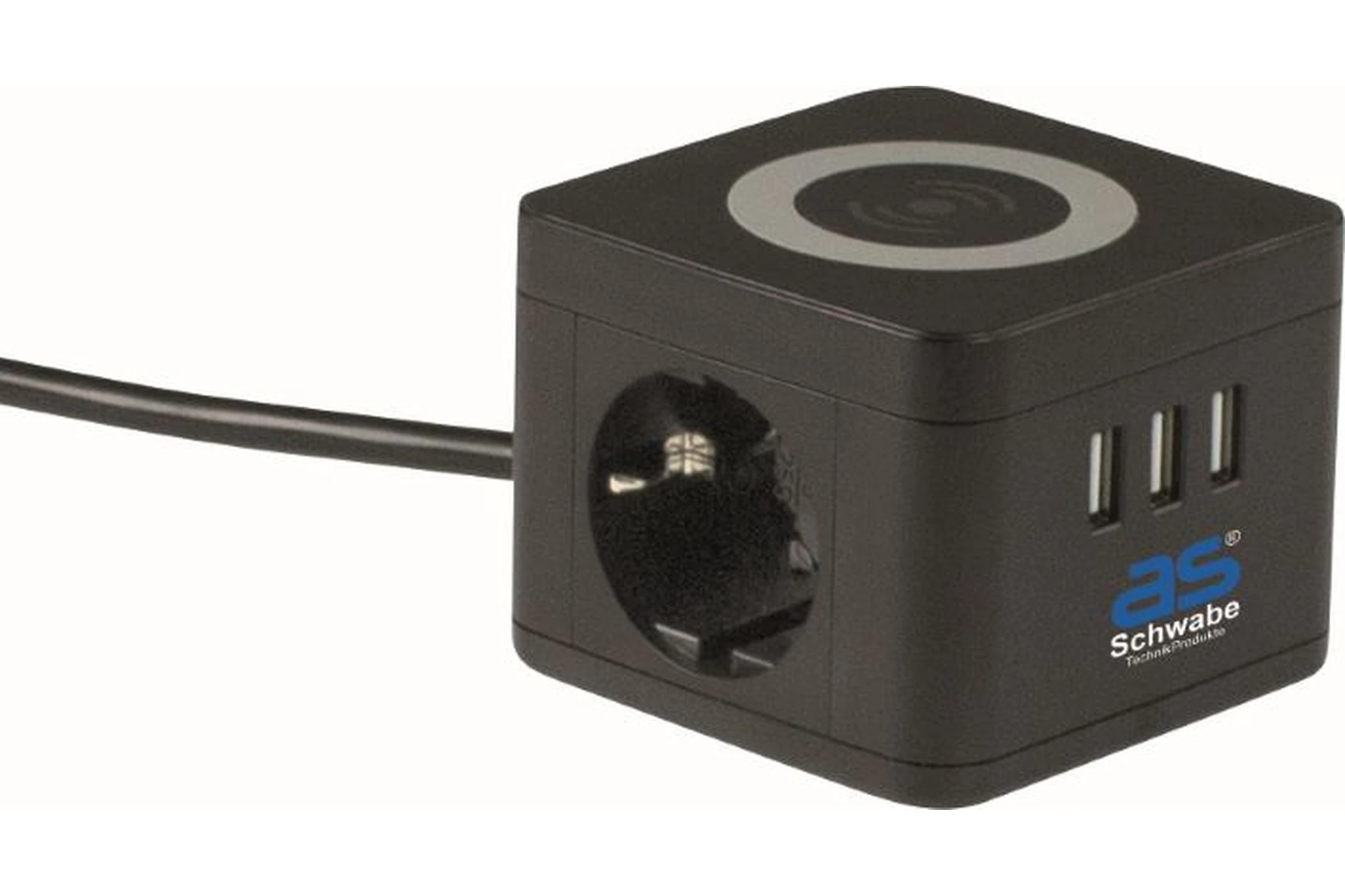 Przedłużacz CUBE 2-gniazdowy z ładowaniem indukcyjnym 3x USB,1,5 m H05VV-F 3G1,5 IP20