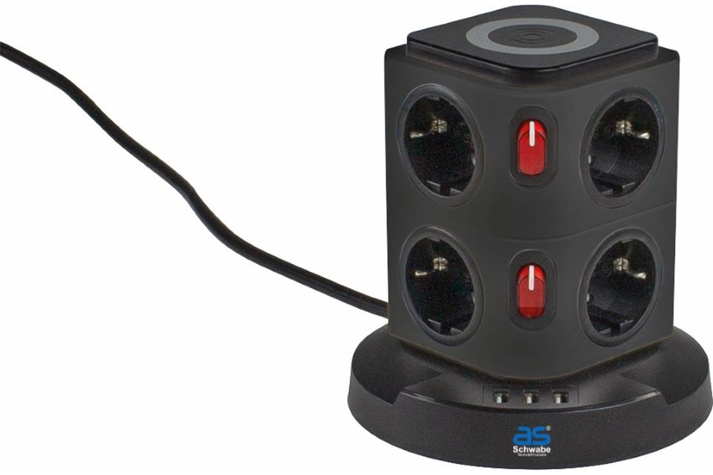 Przedłużacz TOWER 8-gniazdowy z ładowaniem indukcyjnym 3x USB,2 m H05VV-F 3G1,5 IP20