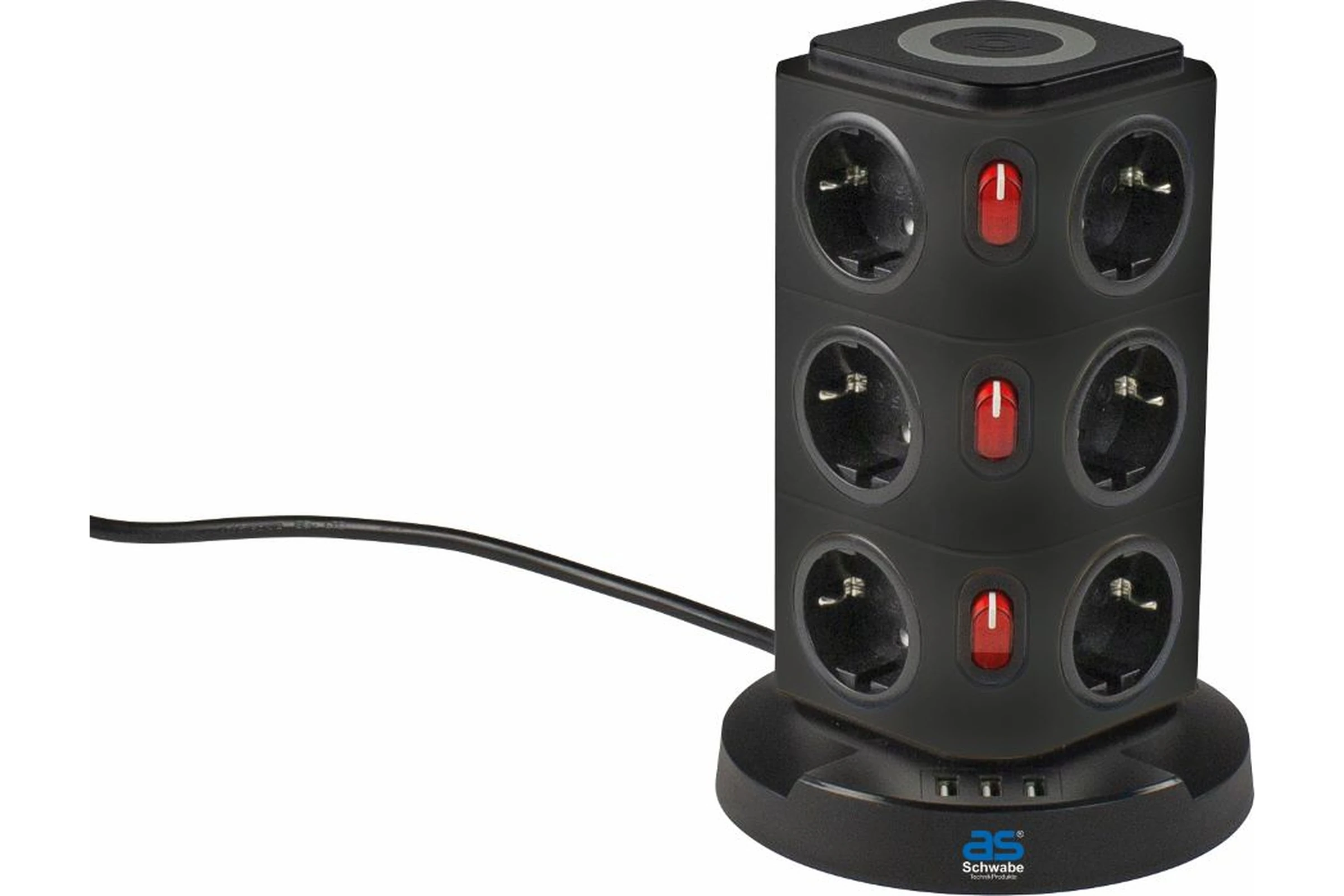 Przedłużacz TOWER 12-gniazdowy z ładowaniem indukcyjnym 3x USB,2 m H05VV-F 3G1,5 IP20