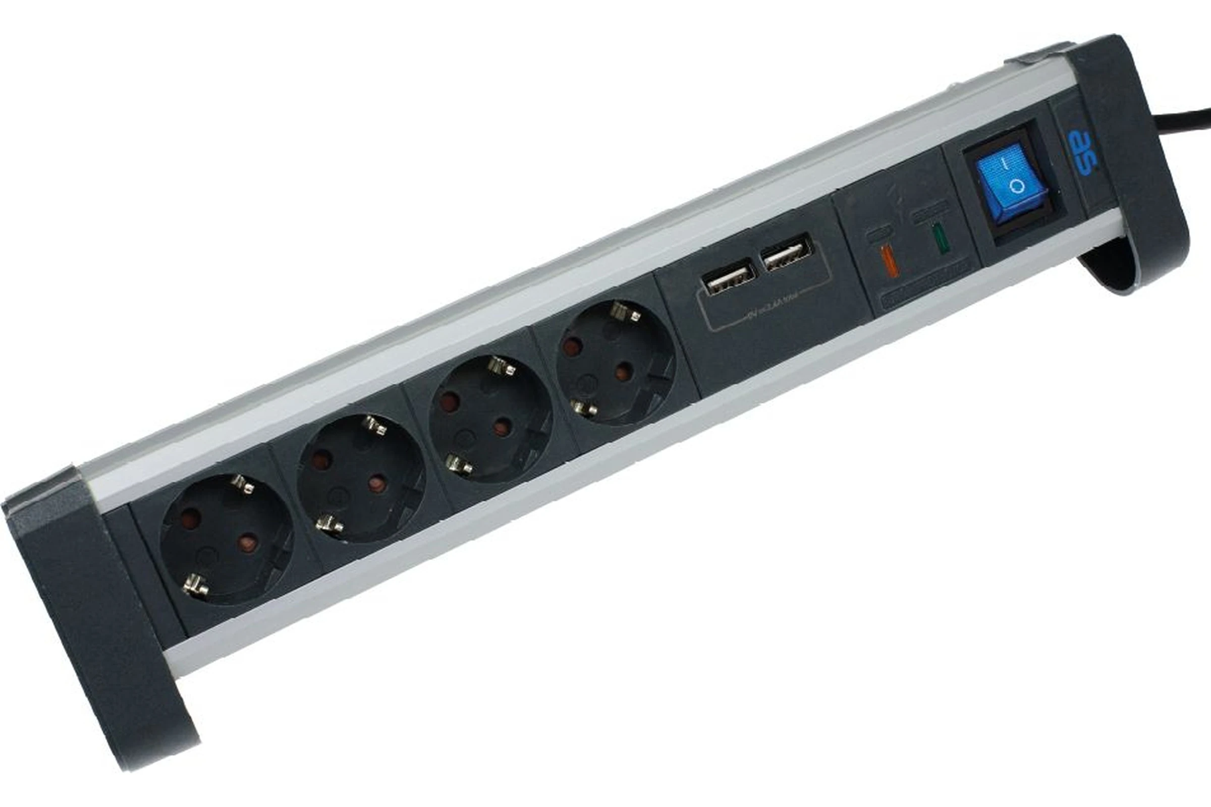 Przedłużacz listwowy przeciwprzepięciowy 4-gniazdowy ALUX z mocowaniem do blatu z 2x USB 1,5 m H05VV-F 3G1,5 IP20