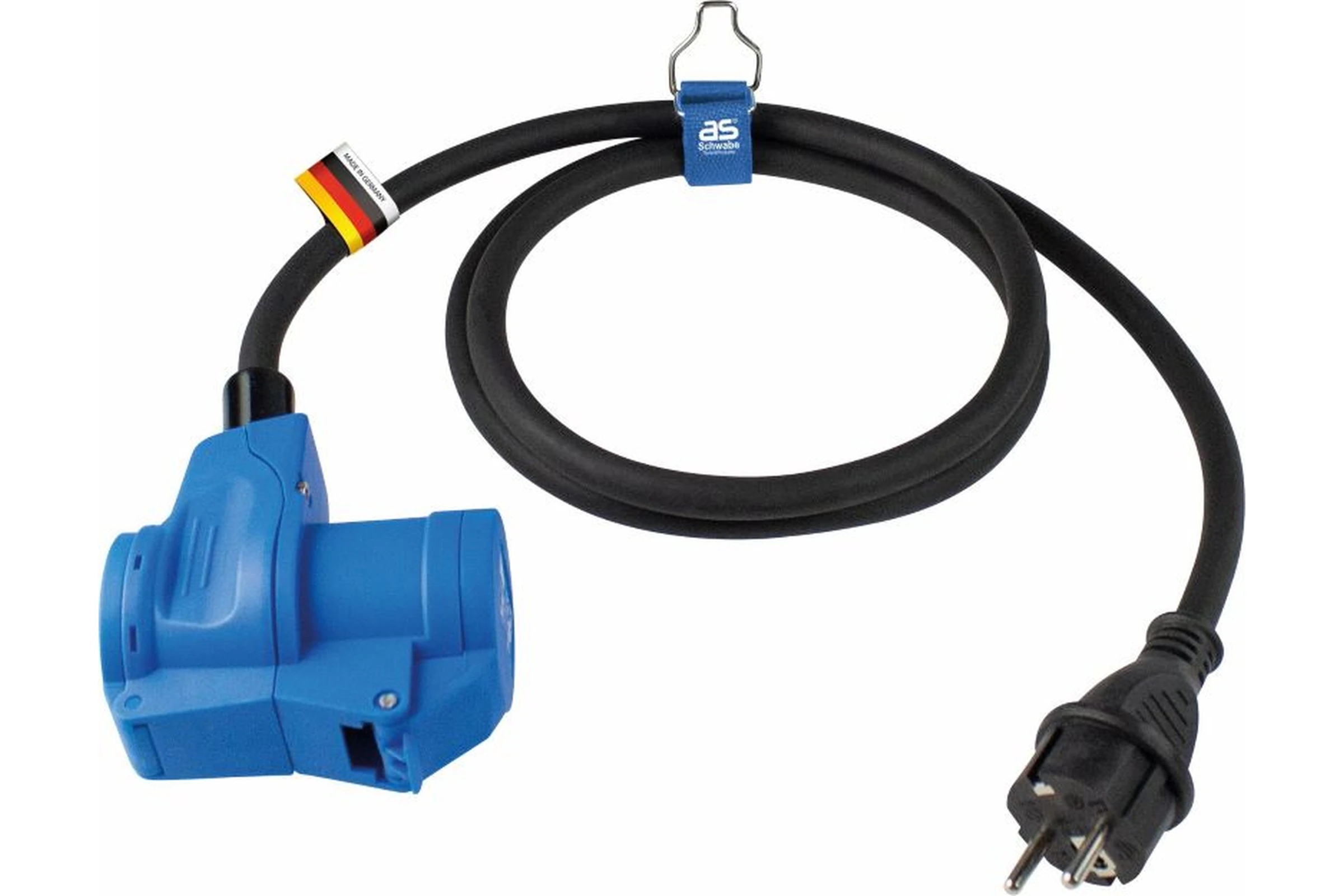 Przedłużacz adapter CEE 230 V, 16 A, 3P, wtyczka z uziemieniem na gniazdo kątowe CEE 3P z dodatkowym gniazdem 230 V, 16 A 1,5 m H07RN-F 3G2,5 CZA IP44