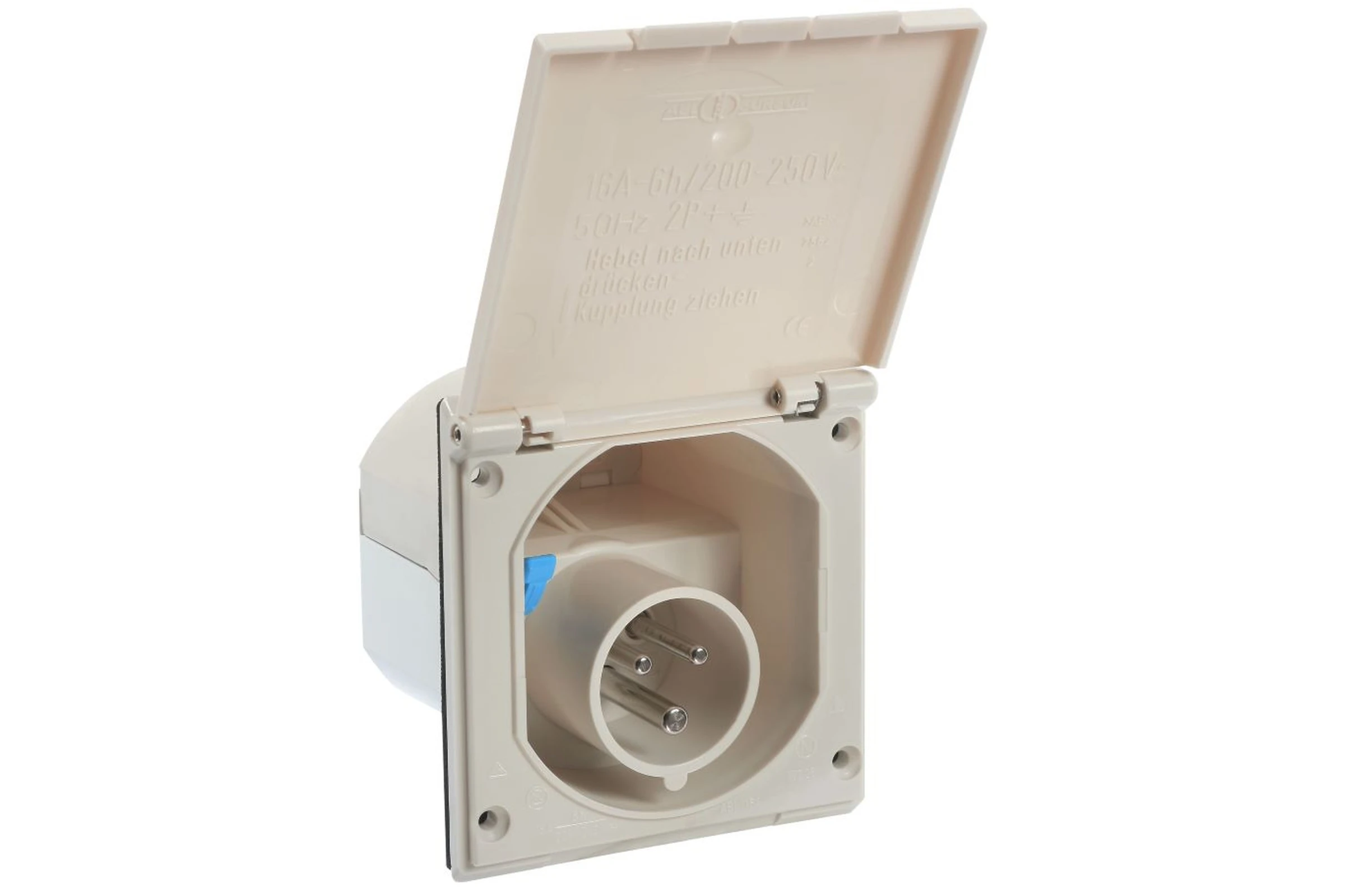 Wtyczka do wbudowania z uchylną pokrywą CEE 230 V, 16 A, 3P BIA IP44