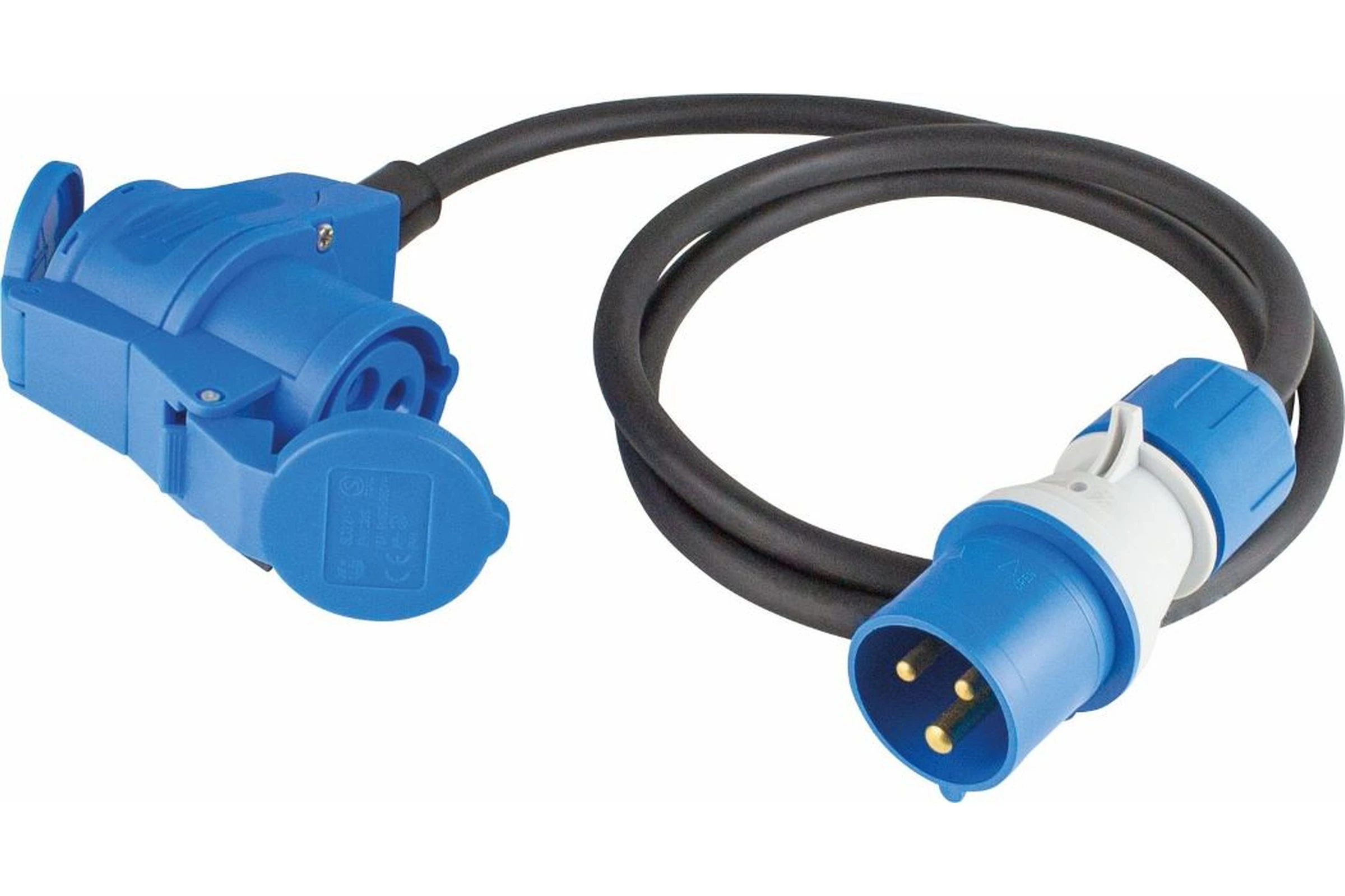 Przedłużacz adapter CEE 230 V, 16 A, 3P, wtyczka CEE 3P PowerLight na gniazdo kątowe CEE 3P z dodatkowym gniazdem 230 V, 16 A 1,5 m H07RN-F 3G2,5 CZA IP44