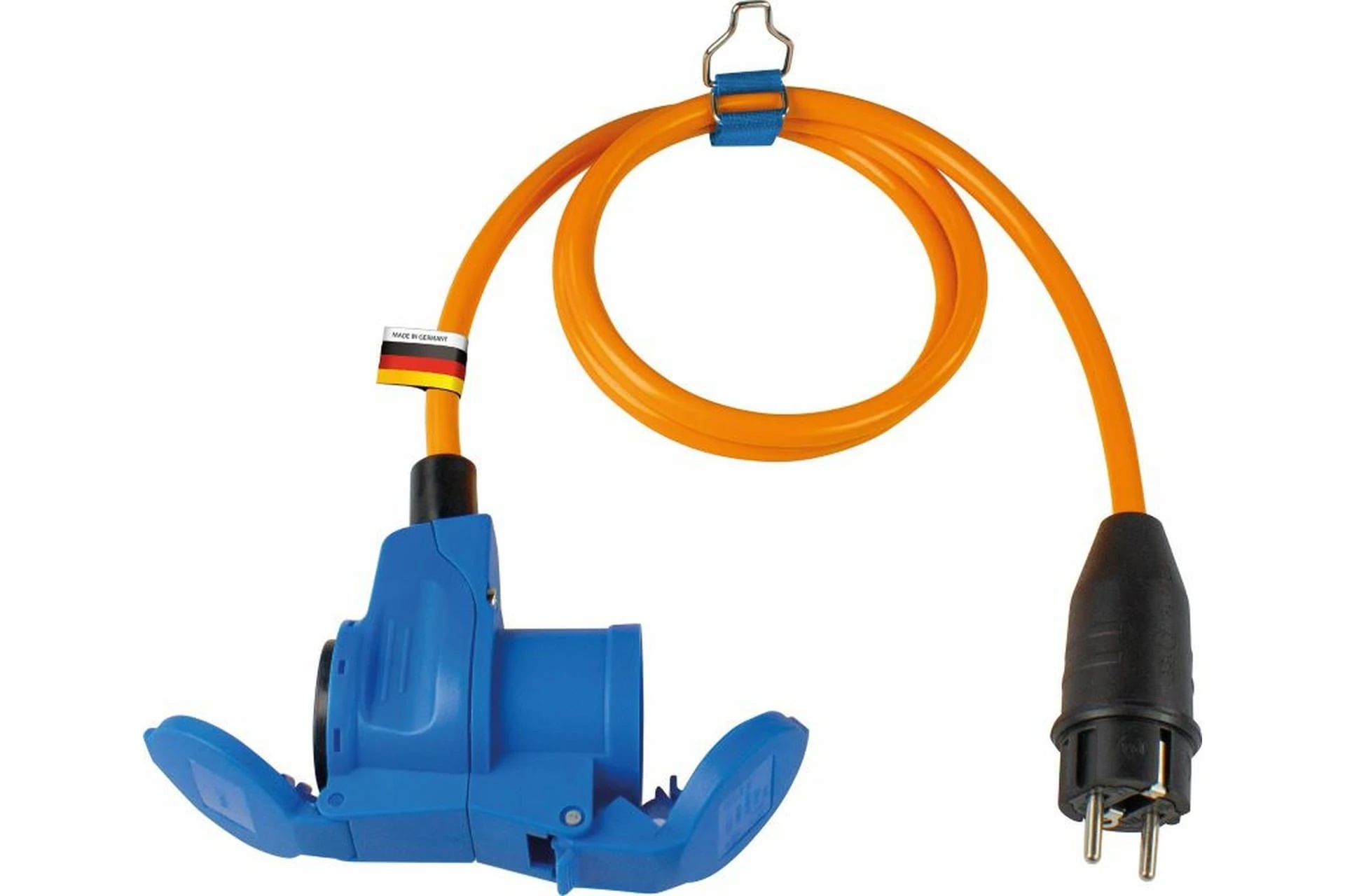 Przedłużacz adapter CEE 230 V, 16 A, 3P, wtyczka z uziemieniem na gniazdo kątowe CEE 3P z dodatkowym gniazdem 230 V, 16 A 1,5 m H07BQ-F 3G2,5 POM IP44