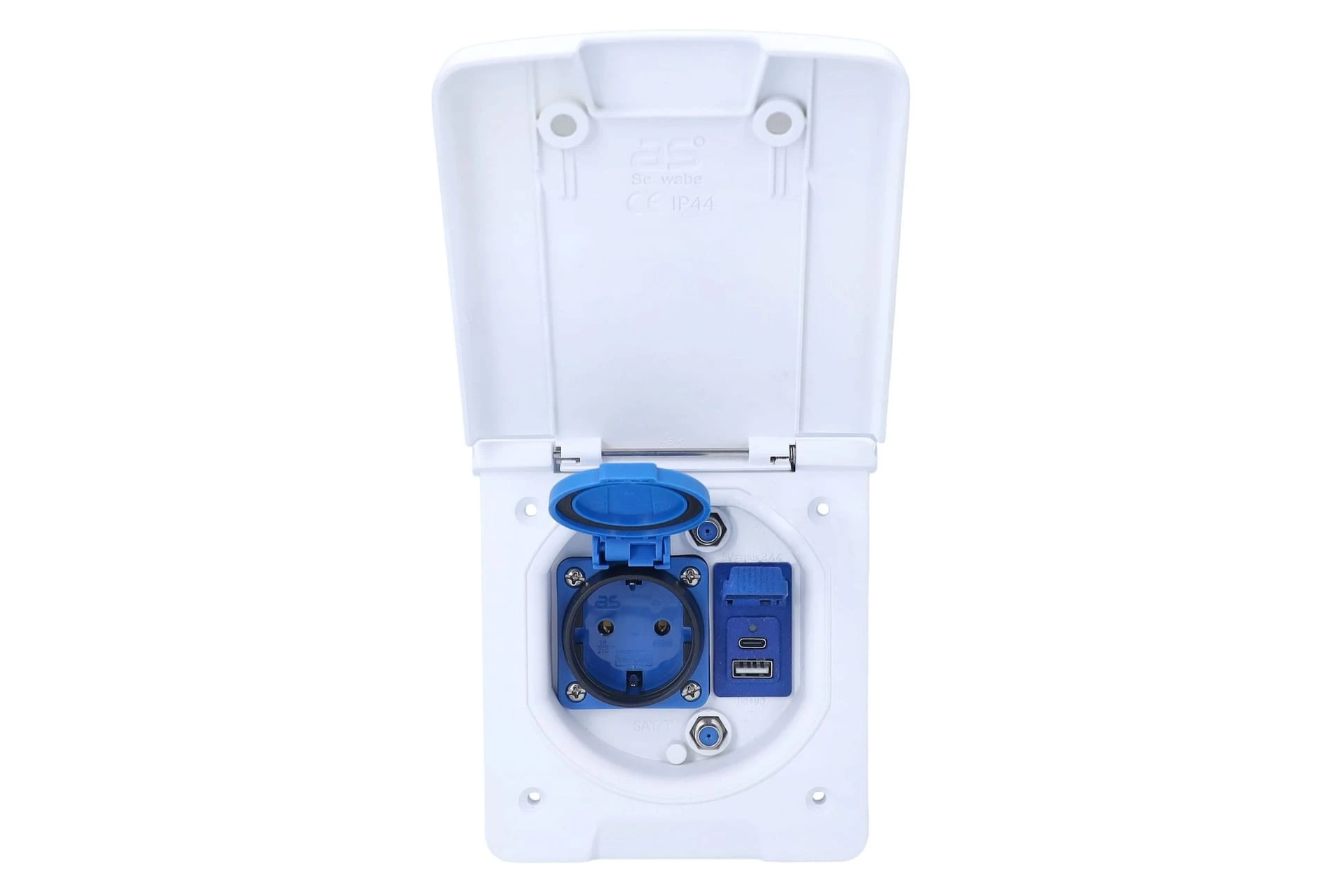 Wielofunkcyjne gniazdo do wbudowania z USB-A i USB-C BIA 230 V, 16 A, 2P+Z
