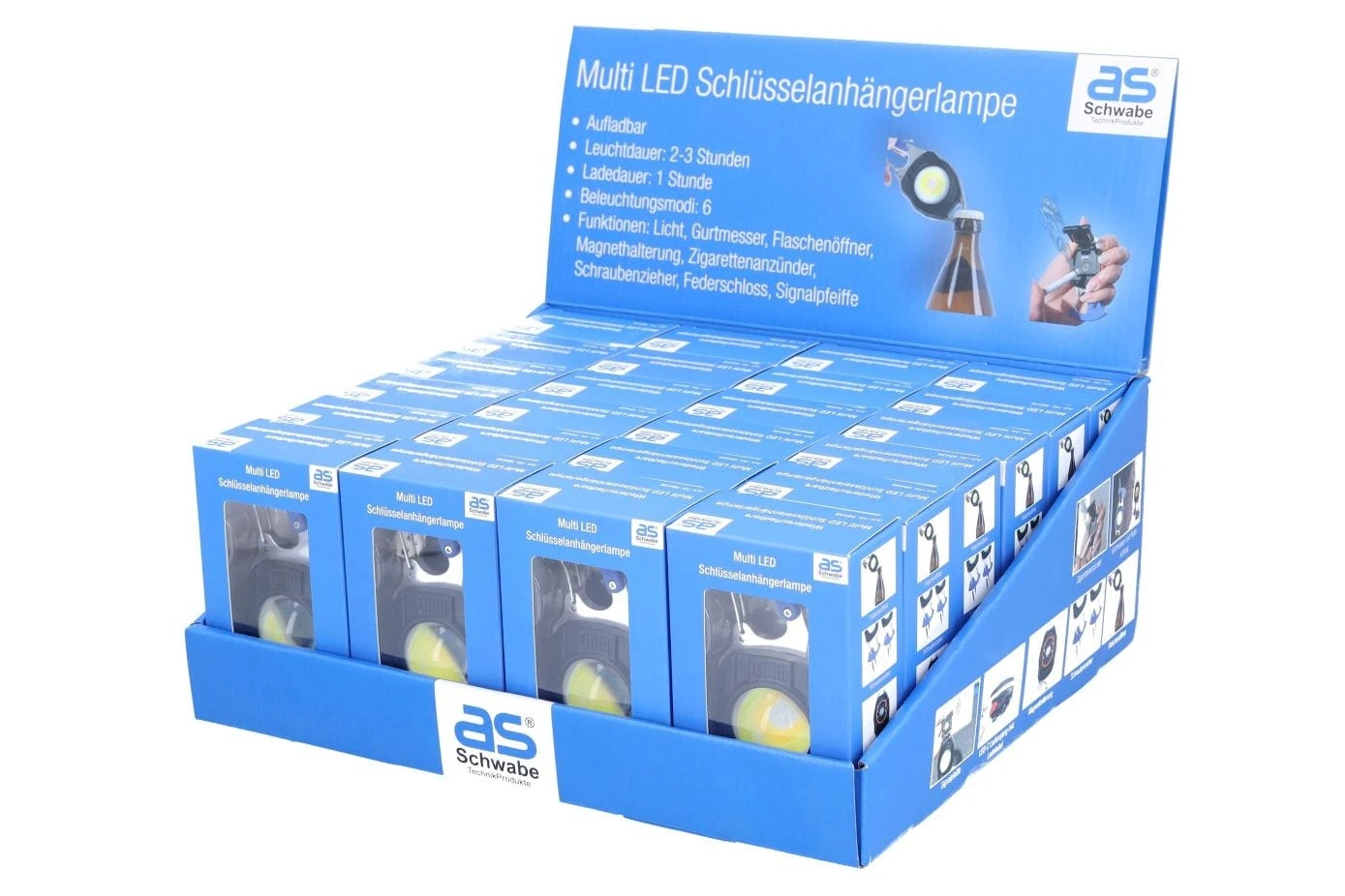 Ekspozytor 24 szt. wielofunkcyjnych latarek MULTI LED z akumulatorem